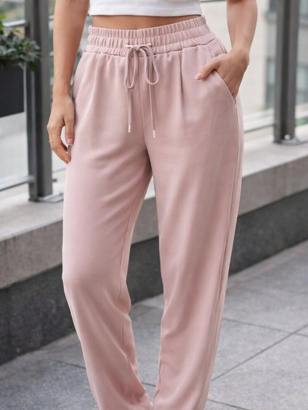 Pink drawstring straight leg pants